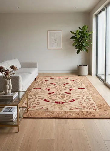 Miniatura 4 de Restoration and Renovation Handmade Floral Adeline Beige/Blue Tulips Traditional Crafted Wool Area Rug for Living Room Bedroom and Kitchen