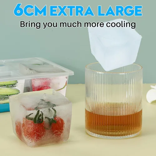 Miniatura 3 de Bandejas para cubitos de hielo, 2 unidades, moldes grandes de silicona para cubitos de hielo con tapa a prueba de fugas, marco de TPE transparente
