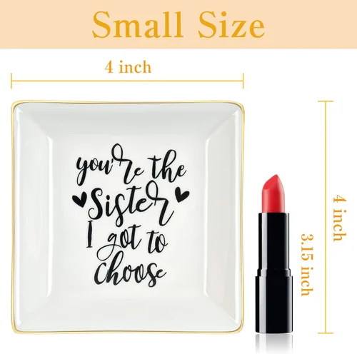 Miniatura 7 de Regalos para la mejor hermana para mujeres, plato de cerámica para anillos con texto en inglés "You Are the Sister I Got to Choice", bandeja