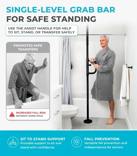 Miniatura 3 de Palo de seguridad Standers para ponerse de pie con barra curva de sujeción, 1100, talla única , Metallic Black, 1, 1