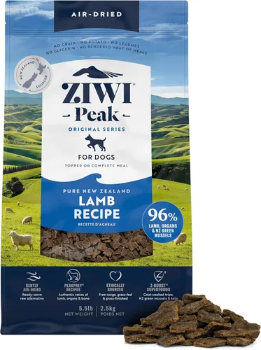ZIWI Peak Alimento para Perros Secado al Aire – Cordero - Totalmente Natural, Alto en Proteínas, Sin Granos, Ingredientes Limitados con