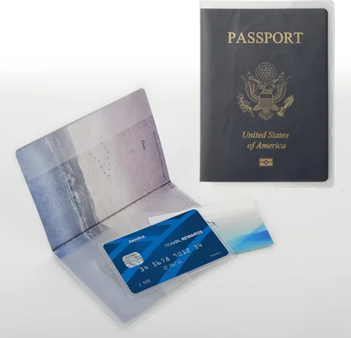 Miniatura 3 de Cosmos Funda de PVC translúcida para pasaporte, incluye 6 fundas para pasaporte y 12 fundas protectoras para tarjetas, cartera unisex impermeable