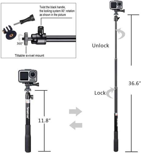 Miniatura 3 de Smatree Palo telescópico para selfie con trípode compatible con Insta360 X5, para GoPro Hero 13/12/11/10/9/8/7/6/5, para OSMO 5 Pro/4/3/Ricoh Theta