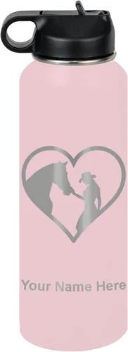 Miniatura 16 de LaserGram Botella de agua personalizada, corazón de vaquera de caballo, acero inoxidable de doble pared aislada al vacío con popote superior, regalo