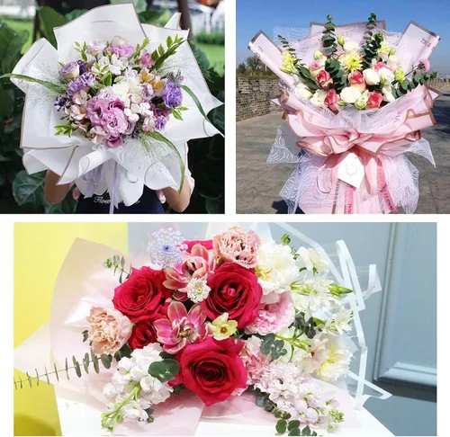 Miniatura 7 de Tenare Juego de papel de regalo de flores y cinta, 36 hojas de papel de regalo de ramo con cinta de satén de doble cara de 50 yardas para regalo