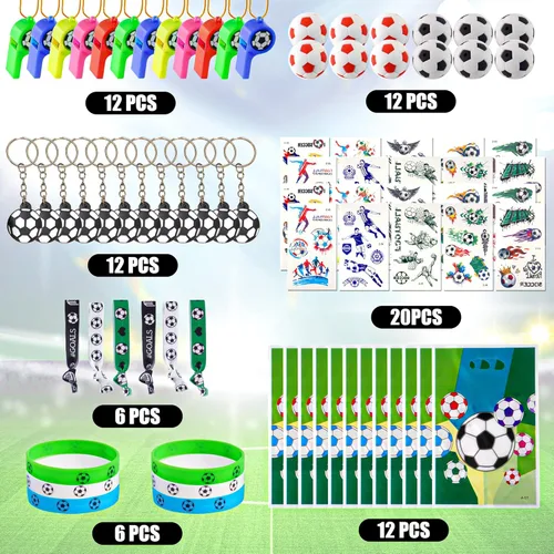 Miniatura 4 de Juego de suministros de fiesta de fútbol con 80 piezas temáticas de fútbol, decoraciones de fiesta de cumpleaños, calcomanías de juguete, borrador