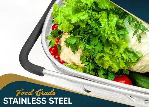 Miniatura 5 de Colador sobre el fregadero para cocina, cesta coladora sobre el fregadero de 6 cuartos de galón con asas ergonómicas extensibles y pies de apoyo