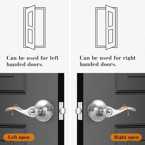 Miniatura 3 de Probrico Keyed Alike - Manija de puerta de níquel cepillado, manijas de puerta de entrada estilo ondulado, manijas de puerta para puertas interiores