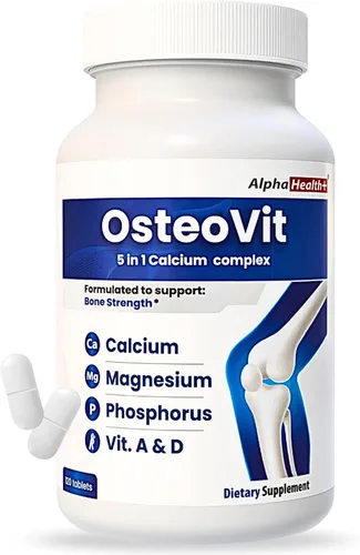 OsteoVit 5-en-1 Calcio 120 tabletas Multivitaminas: Calcio, Magnesio, Fósforo, Vitamina D3 y A - Fuerza ósea y flexibilidad*, Sin GMO Sin gluten |