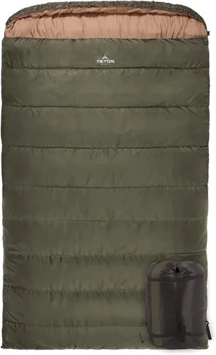 Teton Mammoth - Saco de dormir doble tamaño Queen - Una bolsa cálida que toda la familia puede disfrutar, ideal para camping, caza y campamento Verde