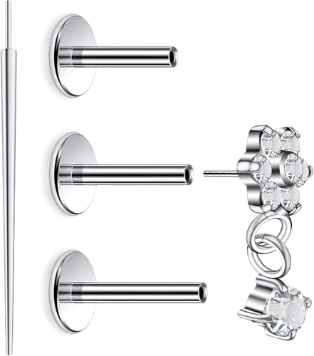 Miniatura 9 de 20G 18G 16G Astm F136 Titanio Sin Rosca Parte Trasera Plana Aretes Tragus Hélice Concha Joyería de Piercing Nariz Labio Anillos Hélice Frontal
