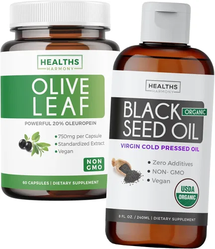 Paquete de aceite de semilla negra líquido y extracto de hoja de olivo, paquete de sinergia de apoyo inmunológico, líquido de aceite de semilla