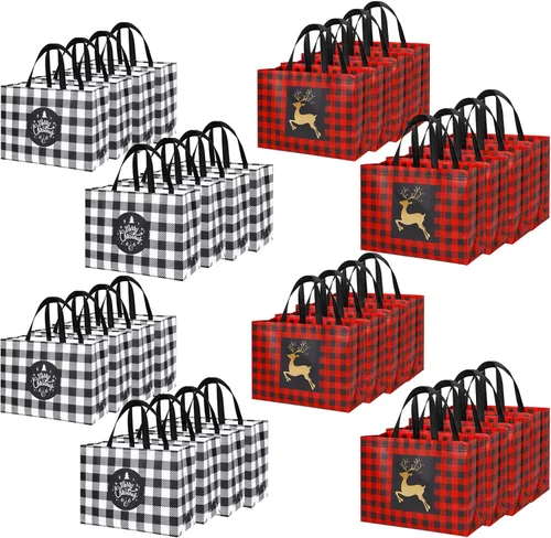 Miniatura 8 de YANGTE Paquete de 16 bolsas de regalo de Navidad extra grandes, bolsas reutilizables con asa, bolsas de compras de comestibles de Navidad no tejidas