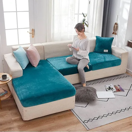 Miniatura 10 de Funda de cojín de terciopelo para sofá en forma de L, funda elástica para cojines de asiento, protector de muebles suave y antideslizante para silla