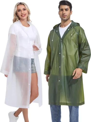 Miniatura 16 de 2 piezas de ponchos de lluvia reutilizables para adultos, abrigos de lluvia para adultos, chaquetas de lluvia, impermeables para hombres y mujeres