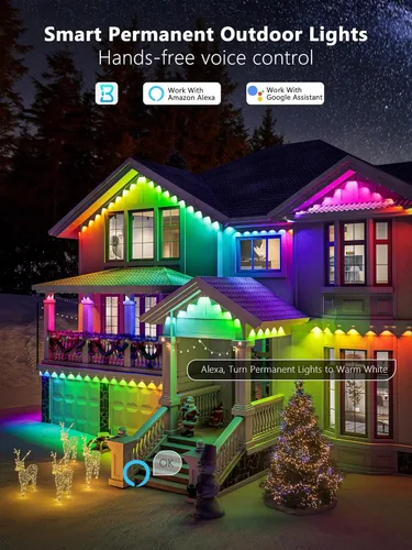 Miniatura 2 de Brizled Luces permanentes inteligentes esenciales, 150 pies, 90 LED RGB, luces permanentes para exteriores, funcionan con Alexa y Google, control
