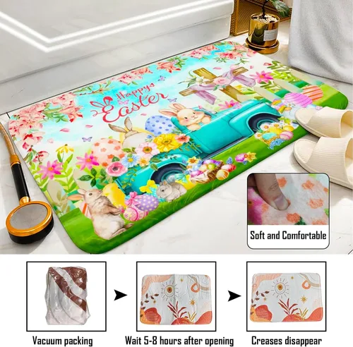 Miniatura 6 de Lutto Cortina de ducha de Pascua, cortinas de ducha de primavera para baño, juego de baño de Pascua con flor de conejo para decoración de baño, 72 x