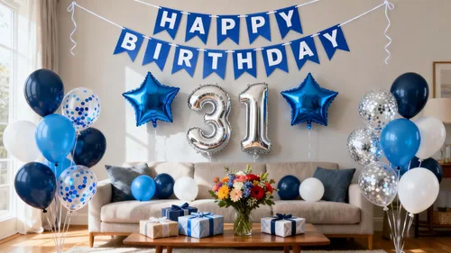 Miniatura 11 de Decoración de fiesta de cumpleaños número 33, color azul y plateado para hombres, pancarta de feliz cumpleaños número 33, globos de papel de 33rd