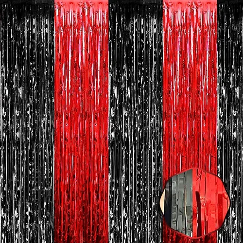 Miniatura 12 de Paquete de 6 cortinas de flecos de papel de aluminio negro, 3.28 pies x 8.2 pies, cortinas metálicas de oropel con flecos para cabina de fotos
