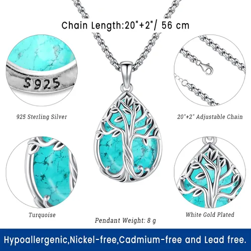 Miniatura 20 de Joyas de turquesa para mujeres y hombres de plata de ley 925 con colgante de urna para cenizas, collar con medallón de imagen, martillo de Thor