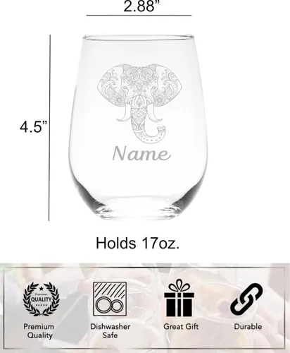 Miniatura 5 de C M Copa de vino personalizada sin tallo de elefante con nombre, regalo temático de elefante personalizado para mujeres y hombres, vidrio