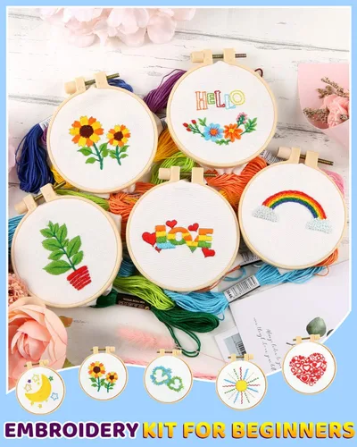 Miniatura 4 de Pllieay 10 kits de punto de cruz para principiantes, kits de bordado para principiantes para niños de 7 a 13 años, incluye instrucciones, kits