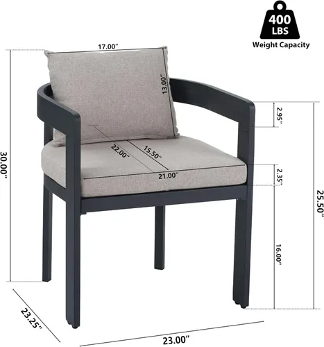 Miniatura 2 de GDFStudio Juego de 2 sillas de comedor de aluminio con cojín beige, asiento moderno para exteriores, interiores, patio trasero, piscina, balcón, 300