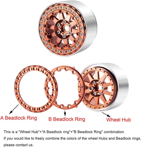 Miniatura 3 de Juego de 4 cubos de rueda de metal Beadlock de 2.2 pulgadas para Axial Wraith SCX10 90048 RR10 TRX4 D90 RC Crawler Car (marrón)