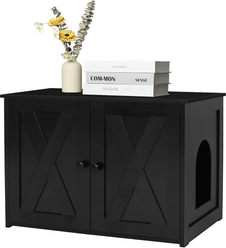 Miniatura 9 de Caja de arena para gatos Dwanton, mueble oculto para caja de arena para gatos, entrada reversible puede estar en el lado izquierdo o derecho, baño