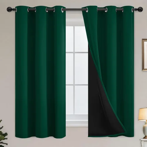 Miniatura 350 de Yakamok Cortinas negras, cortinas de ventana con aislamiento térmico y eficiencia energética para dormitorio, cortinas opacas completas y cortinas