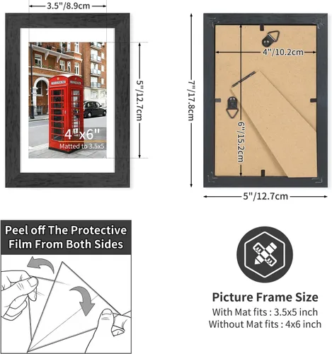 Miniatura 3 de ATOBART Juego de 3 portarretratos de 4 x 6, marco de fotos de madera negra para pared y mesa, se adapta a 3.5 x 5 pulgadas con paspartú o 4 x 6 sin