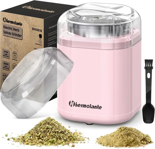 Hermolante Molinillo de hierbas y especias, eléctrico de 200 W con hoja de acero inoxidable, cepillo de limpieza, tamaño compacto de 5.11 pulgadas