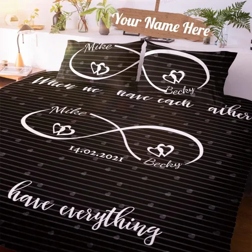 Miniatura 15 de VEELU Juego de funda de edredón personalizada con nombres de pareja, 3 piezas, tamaño matrimonial, funda de edredón de microfibra con corazones