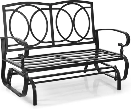 Miniatura 9 de Tangkula Silla mecedora para exteriores, banco planeador de patio para 2 personas, sofá biplaza mecedora para exteriores con marco de acero y Azul
