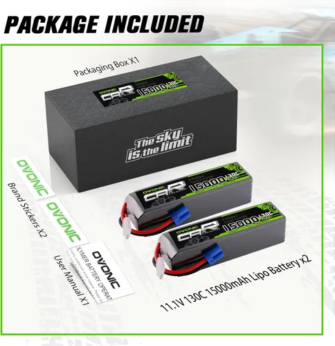 Miniatura 6 de OVONIC 3S LiPo Batería 15000mAh 11.1V 130C RC Batería con conector EC5 (paquete de 2)