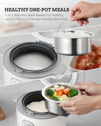 Miniatura 3 de TLOG Arrocera baja en carbohidratos 2L (8 tazas cocidas), arrocera saludable baja en azúcar con cesta de vapor de acero inoxidable 304, 5 preajustes