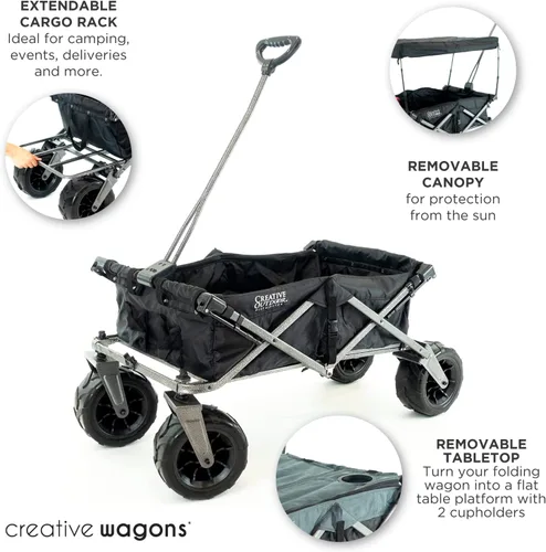 Miniatura 5 de Creative Outdoor All-Terrain Deluxe Wagon Ruedas giratorias todo terreno de 360 grados Ideal para playa, parque, jardín y portón trasero Negro