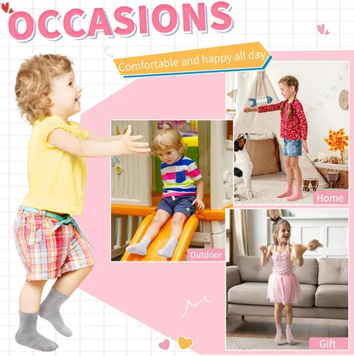 Miniatura 5 de Tphon Calcetines para niños pequeños, calcetines antideslizantes para niños y niñas, 12 pares de calcetines para niños de 6 meses a 10 años
