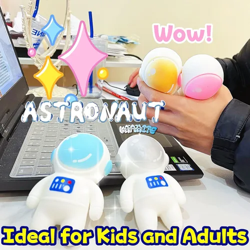 Miniatura 6 de Bolas estrujables para el estrés de astronautas (paquete de 2) juguetes para apretar, juguetes para ansiedad esponjosas, bolas de masa antiestrés