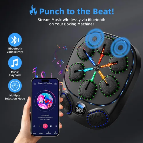Miniatura 3 de Music Boxing Machine with LED Lights & Bluetooth Speaker – Interactive Punching Bag for Fitness, Rhythm Training & Stress Relief – Home Gym