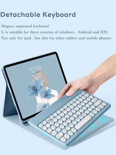 Miniatura 2 de Ratón de teclado para Galaxy Tab A8 10.5 pulgadas funda de teclado con mouse Bluetooth, linda llave redonda desmontable BT Color teclado cubierta