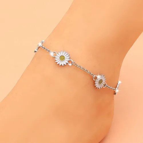Miniatura 5 de Pulsera de aleación de girasol tobillera europea y creativa simple de dos colores margarita tobillera tobillera femenina simple margarita creativa