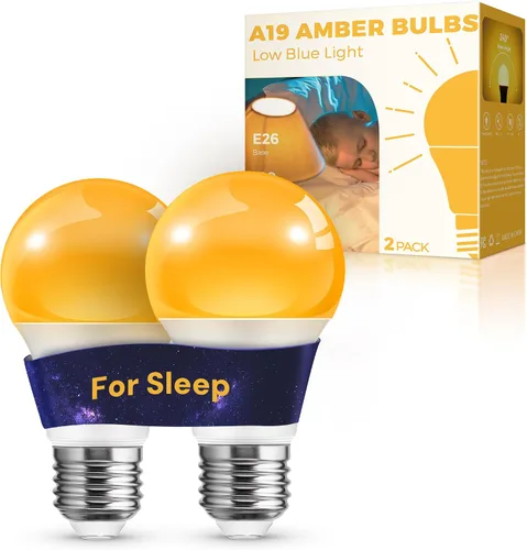 Miniatura 19 de L LOHAS LED Bombillas LED, Bombilla de Luz Ámbar para Ayuda del Sueño, A19 9W (Equivalente a 60 Vatios), Bloqueo de Luz Azul, Bombillas Regulables