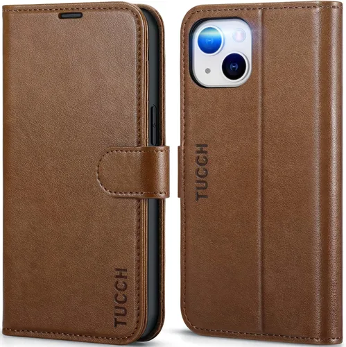 Miniatura 29 de TUCCH Funda tipo billetera para iPhone 14, [Bloqueo RFID] [4 ranuras para tarjetas] Funda protectora interior de TPU, funda abatible magnética