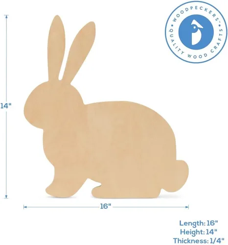 Miniatura 2 de Recorte de conejo de madera jumbo de 16 x 14 pulgadas, paquete de 1 recorte de conejo de Pascua de madera sin terminar para pintar para manualidades