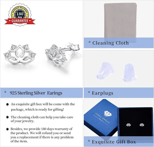 Miniatura 6 de Aretes de plata de ley 925 con diseño de loto, hipoalergénicos para orejas sensibles, joyería de flor de loto, regalo para el día de la madre