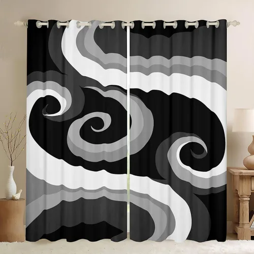 Miniatura 11 de Cortinas geométricas a rayas para dormitorio, niños, arte abstracto retro, rectangular, cortinas de oscurecimiento rectangulares para mujeres