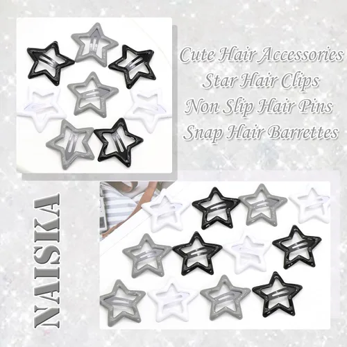 Miniatura 5 de NAISKA Pinzas para el cabello con diseño de estrella negra, antideslizantes, accesorios para niñas y mujeres (12 unidades)