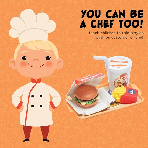 Miniatura 6 de Juego de hamburguesas con menú de juguete, juego de cocina para niños, soporte retro para comedor para niños, juego de cocina para niños pequeños