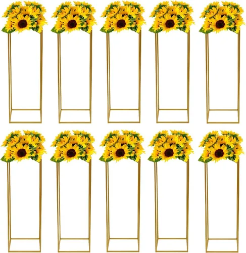 10 piezas de mesa de metal para mesas de boda, plantas, jarrón dorado alto, columna geométrica de flores para decoración de bodas, fiestas, eventos